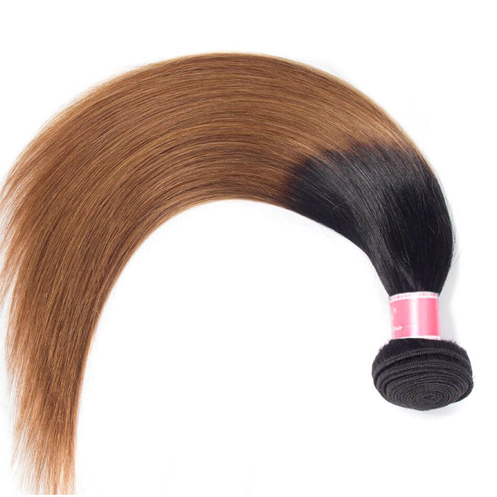 Ombre T1b/30 Straight Hair 3 Bundles with Closure Free Part Virgin Human Hair Free Part hermosahair