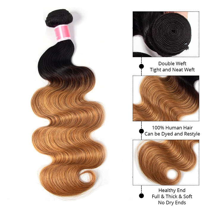 Ombre Malaysian Virgin Hair Body Wave 3/4 Bundles Deal Two Tone T1B/27 Human Hair Weave Extensions hermosahair