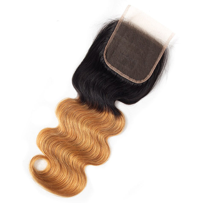 Ombre T1B/27 Body Wave 4x4 Free Part HD Transparent Lace Closure 100% Human Hair Lace Closure hermosahair