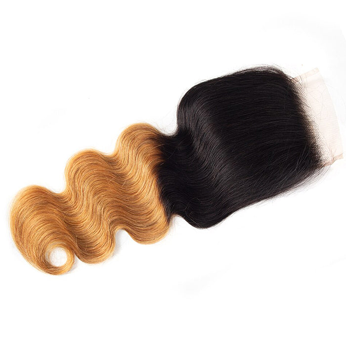 Ombre T1B/27 Body Wave 4x4 Free Part HD Transparent Lace Closure 100% Human Hair Lace Closure hermosahair