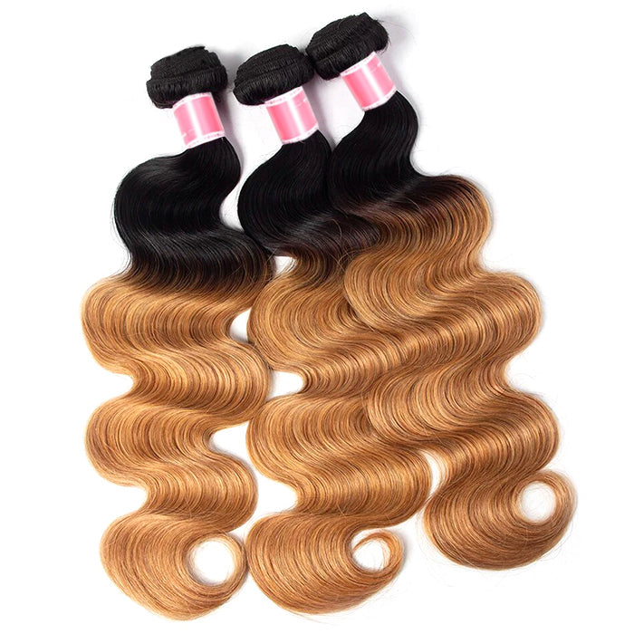 Ombre Malaysian Virgin Hair Body Wave 3/4 Bundles Deal Two Tone T1B/27 Human Hair Weave Extensions hermosahair