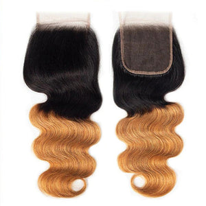 Ombre T1B/27 Body Wave 4x4 Free Part HD Transparent Lace Closure 100% Human Hair Lace Closure hermosahair