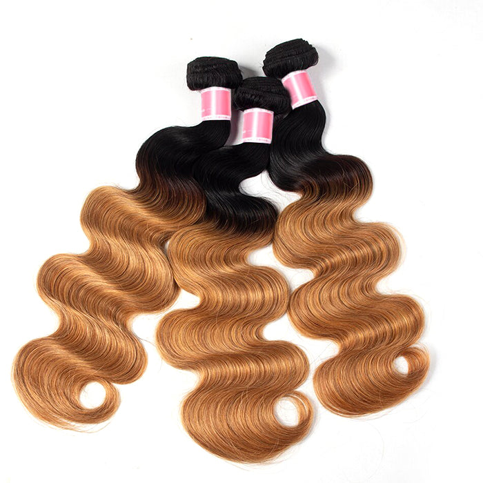 Ombre Malaysian Virgin Hair Body Wave 3/4 Bundles Deal Two Tone T1B/27 Human Hair Weave Extensions hermosahair