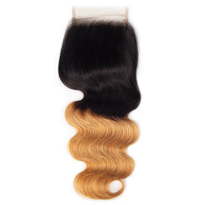 Ombre T1B/27 Body Wave 4x4 Free Part HD Transparent Lace Closure 100% Human Hair Lace Closure hermosahair