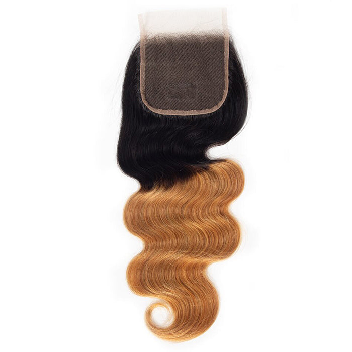 Ombre T1B/27 Body Wave 4x4 Free Part HD Transparent Lace Closure 100% Human Hair Lace Closure hermosahair