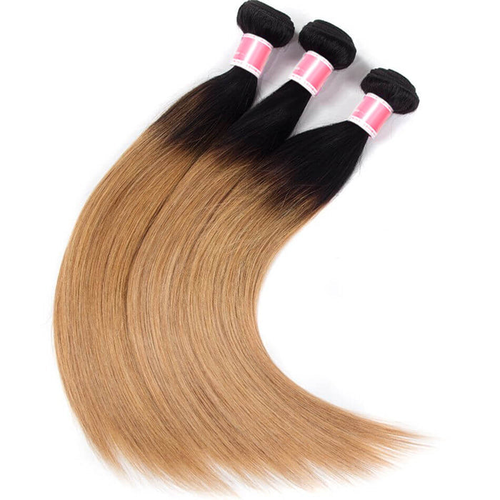 Ombre Peruvian Virgin Straight Hair 3/4 Bundles Deal Two Tone 1B/27 Human Hair Weave Extensions hermosahair