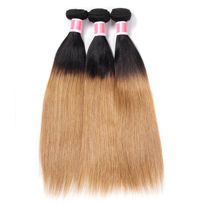 Ombre Peruvian Virgin Straight Hair 3/4 Bundles Deal Two Tone 1B/27 Human Hair Weave Extensions hermosahair