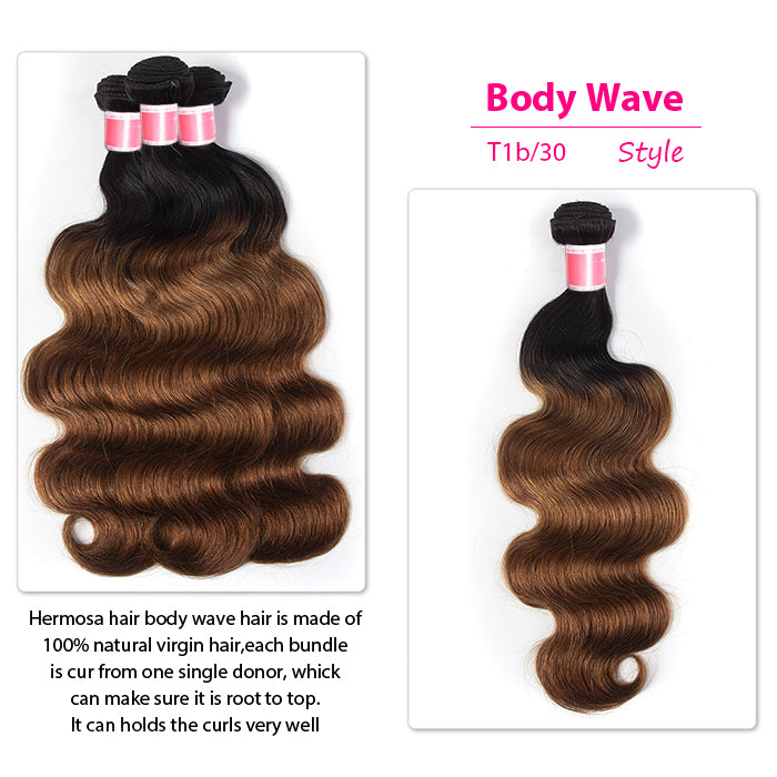 Ombre Malaysian Virgin Hair Body Wave 3/4 Bundles Deal Two Tone 1B/30 Human Hair Weave Extensions hermosahair