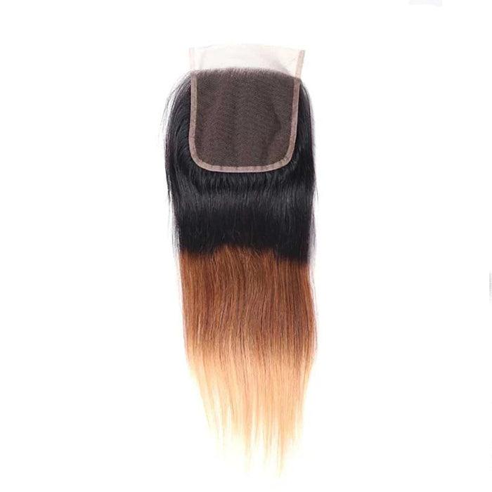 Ombre T1b/4/27 Straight Hair 3 Bundles with Closure 100% Unprocessed Virgin Human Hair Free Part hermosahair