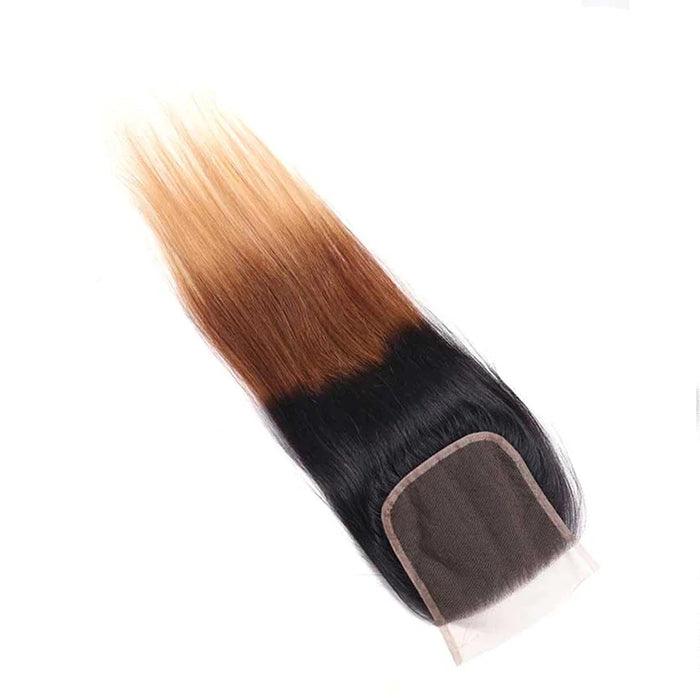 Ombre T1b/4/27 Straight Hair 3 Bundles with Closure 100% Unprocessed Virgin Human Hair Free Part hermosahair