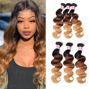 T1B/4/27# Three Tone Ombre Brazilian Body Wave Virgin Hair 3 Bundles hermosahair