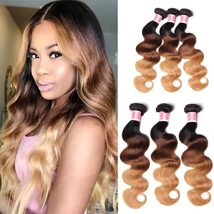 T1B/4/27 Ombre Peruvian Body Wave Human Hair 3/4 Bundles 10A Unprocessed Virgin Hair Weave Bundles hermosahair