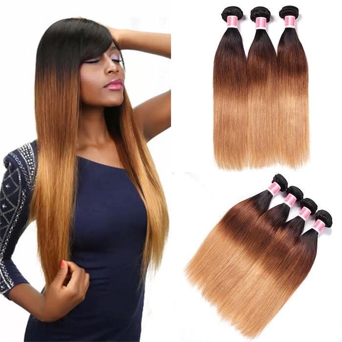 T1B/4/27 Ombre Peruvian Straight Human Hair 3/4 Bundles 10A Unprocessed Virgin Hair Weave Bundles hermosahair