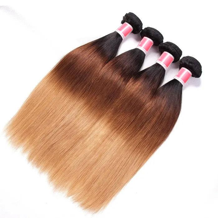 T1B/4/27 Ombre Peruvian Straight Human Hair 3/4 Bundles 10A Unprocessed Virgin Hair Weave Bundles hermosahair