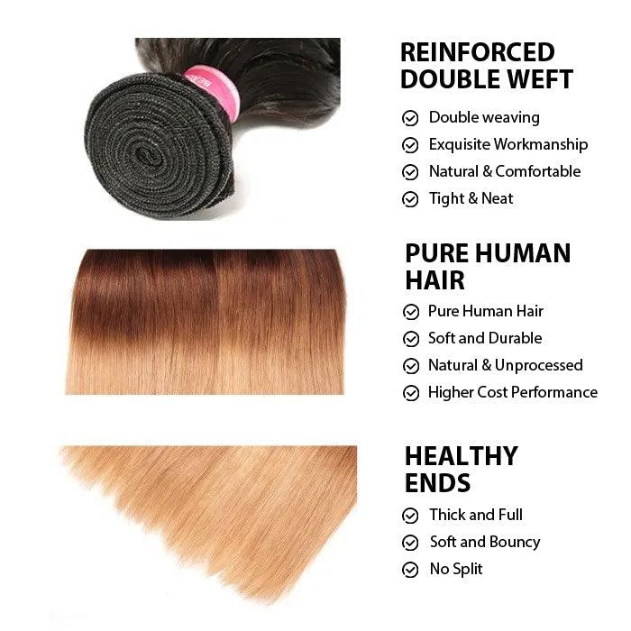 T1B/4/27 Ombre Peruvian Straight Human Hair 3/4 Bundles 10A Unprocessed Virgin Hair Weave Bundles hermosahair