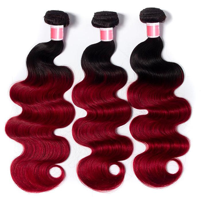 Ombre T1B/99J Brazilian Virgin Body Wave 3/4 Bundles 10A Burgundy Human Hair Weave hermosahair