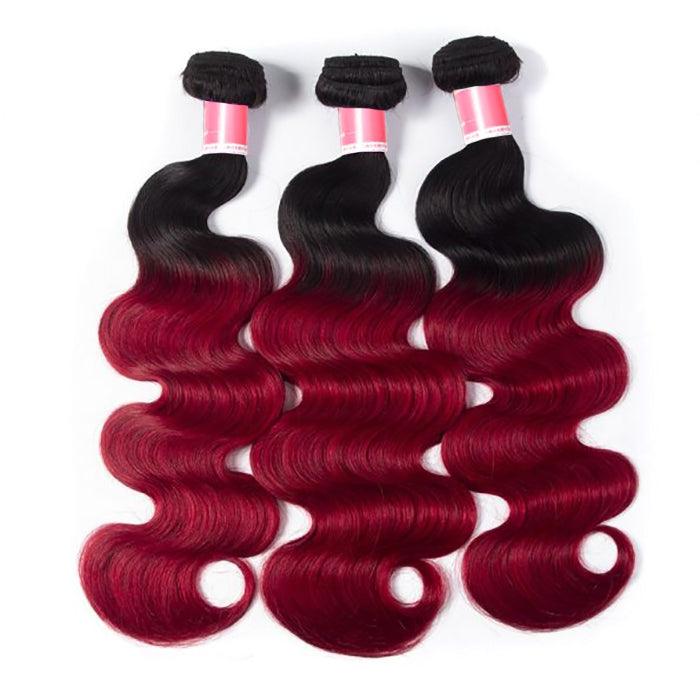 Ombre T1B/99J Brazilian Virgin Body Wave 3/4 Bundles 10A Burgundy Human Hair Weave hermosahair