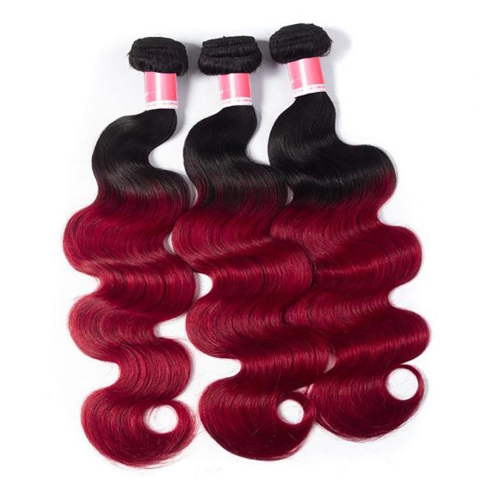 Ombre T1B/99J Brazilian Virgin Body Wave 3/4 Bundles 10A Burgundy Human Hair Weave hermosahair