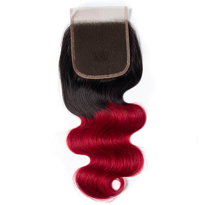 Ombre T1B/99J Body Wave 4x4 Free Part HD Transparent Lace Closure 1 Piece hermosahair