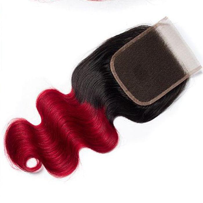 Ombre T1b/99J Body Wave 3 Bundles with Closure Free Part Virgin Human Hair Free Part hermosahair