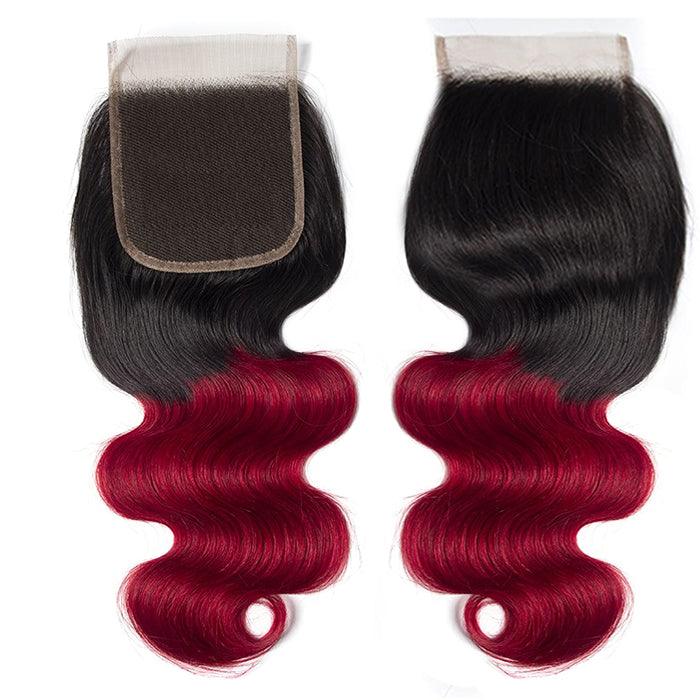 Ombre T1b/99J Body Wave 3 Bundles with Closure Free Part Virgin Human Hair Free Part hermosahair