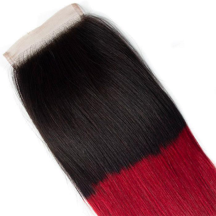 Ombre T1B/99J Straight Hair 4x4 Free Part HD Transparent Lace Closure 1 Piece hermosahair