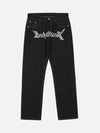 1984 Letter Print Dollar Black Baggy Jeans -1024 - 1984brand