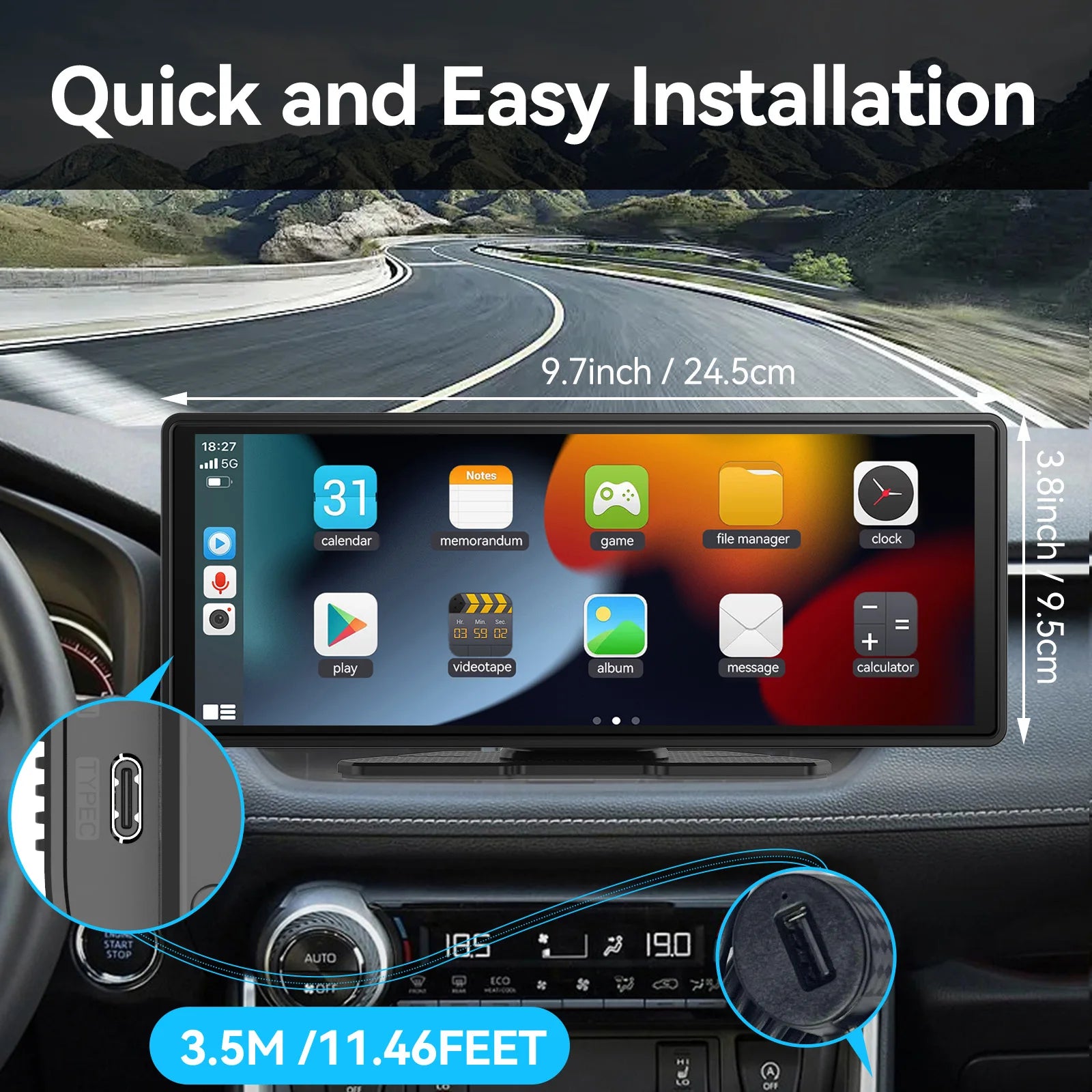 Universal Portable Carplay for Car Screen, Wireless Carplay Screen Wireless Car Stereo with Carplay Android Auto, Car Touchscree eprolo