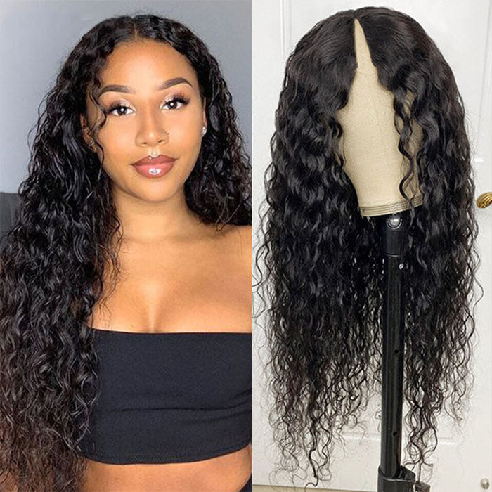 Water Wave V/U Part Human Hair Wigs No Leave Out Beginnger Friendly Easy Install Hermosa Hair