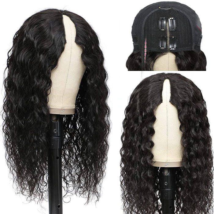 Water Wave V/U Part Human Hair Wigs No Leave Out Beginnger Friendly Easy Install Hermosa Hair