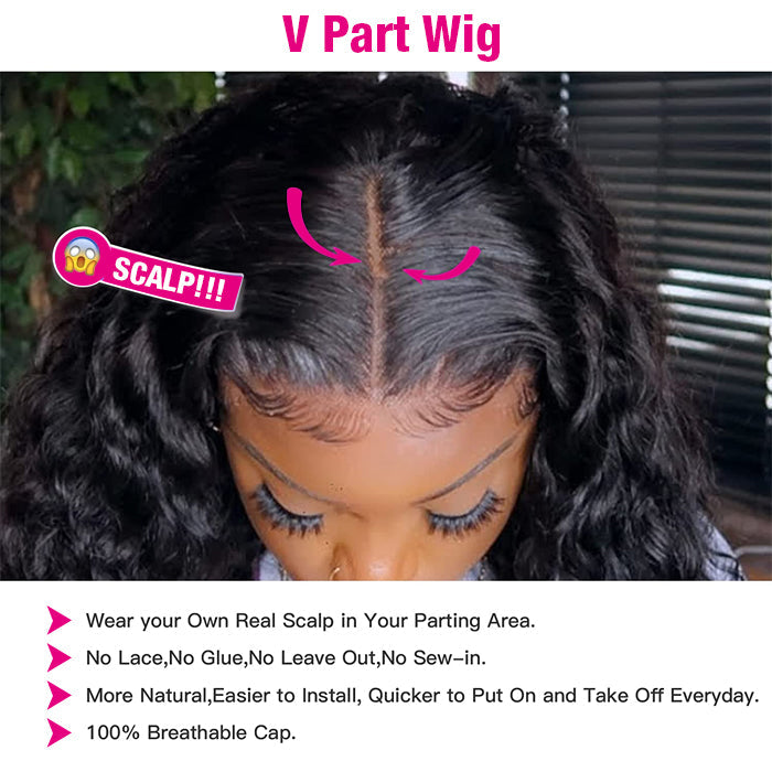 Water Wave V/U Part Human Hair Wigs No Leave Out Beginnger Friendly Easy Install Hermosa Hair