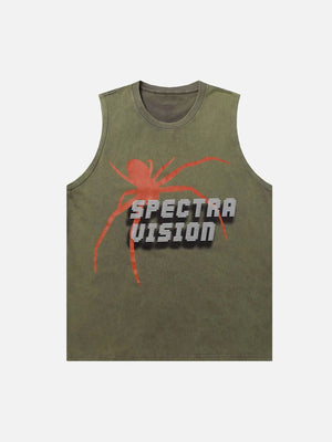 Washed And Distressed Large Spider Letter Print Tank Top SP240329RDI6