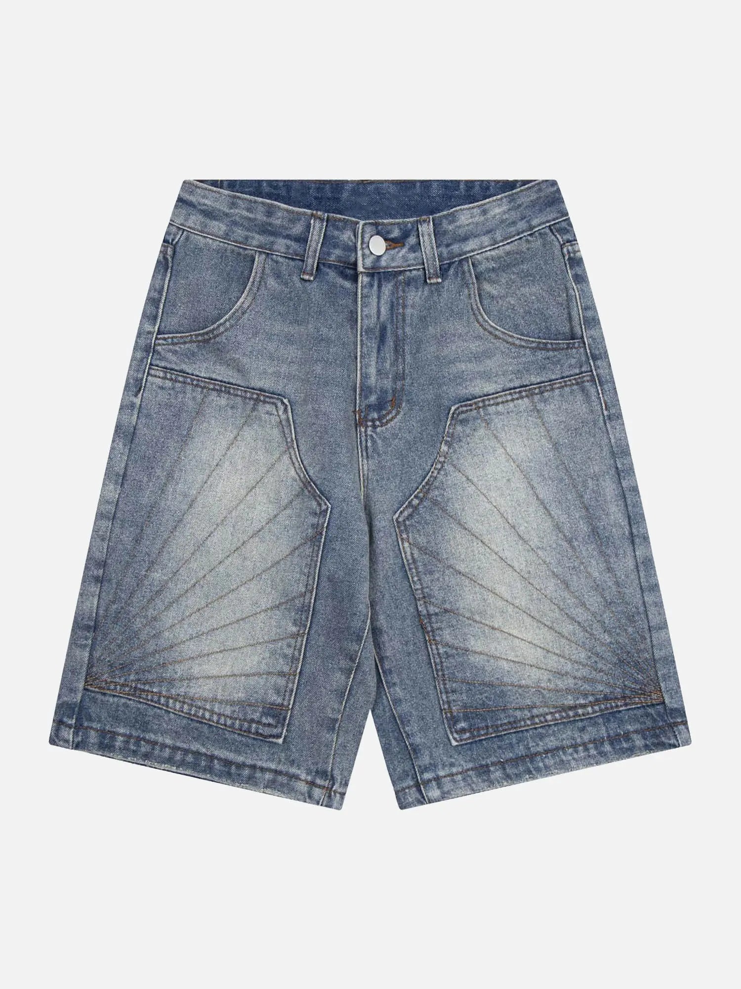 Washed Distressed Topstitch Denim Shorts SP240329O964