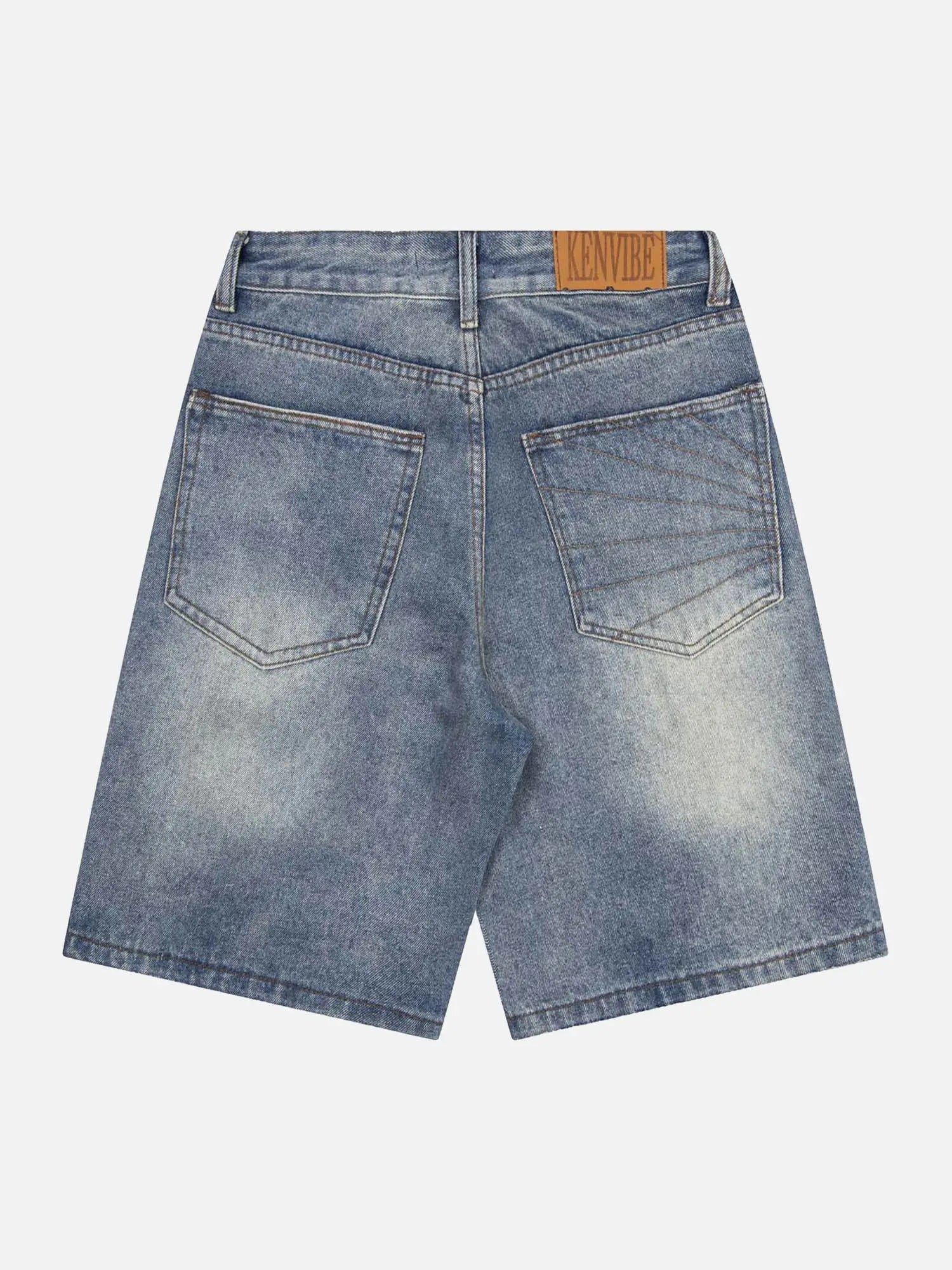 Washed Distressed Topstitch Denim Shorts SP240329O964