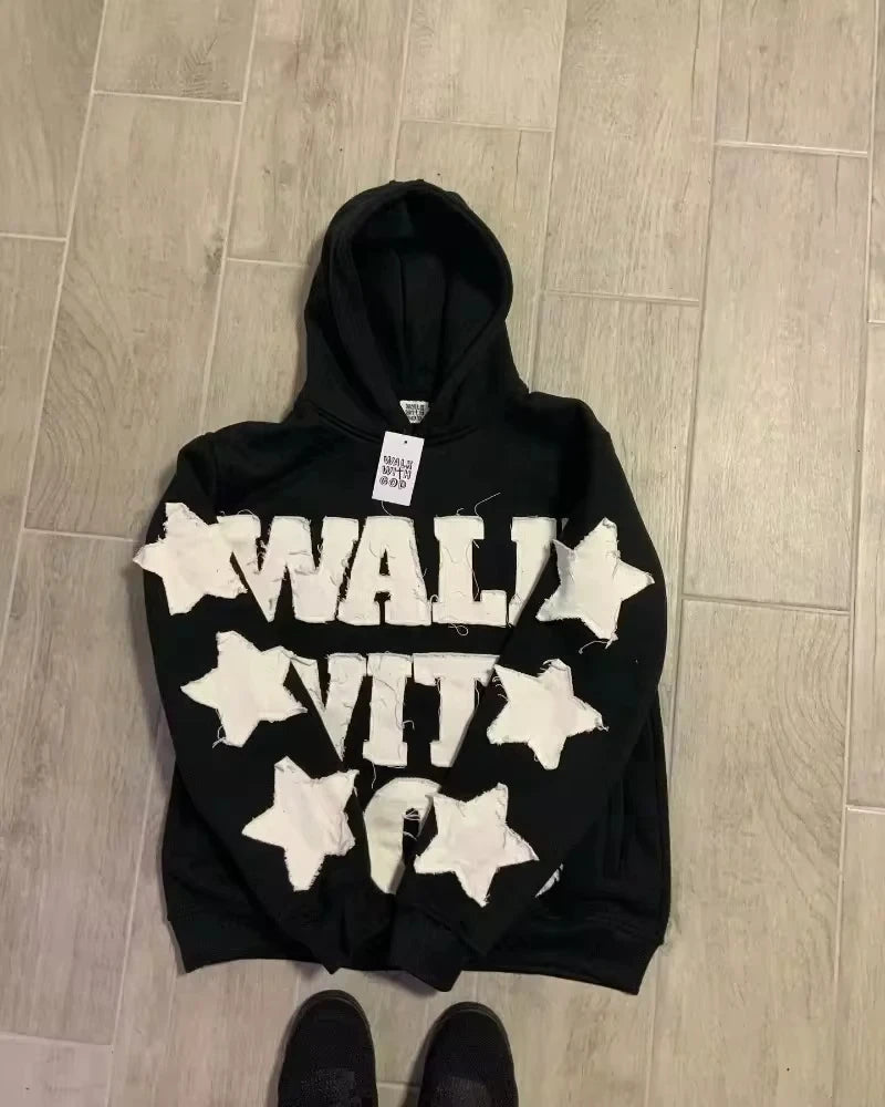 New Star Letter Patch Pullover Sweater Hoodie Unisex