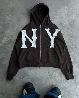 American High Street Trend Jacket Letter Embroidered Zipper Hoodie