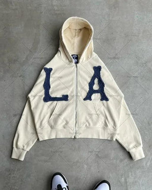 American High Street Trend Jacket Letter Embroidered Zipper Hoodie