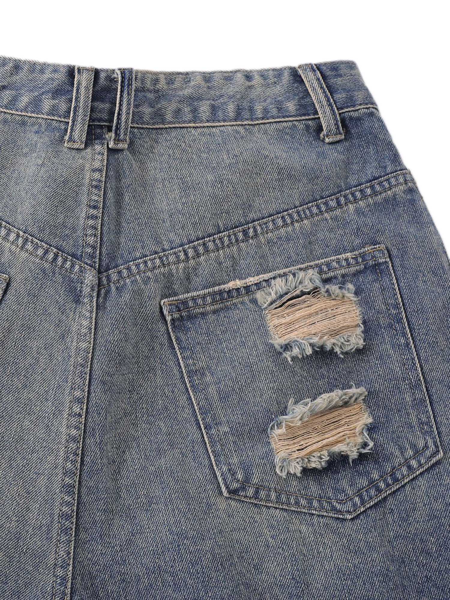 1984 Hip-hop Ripped Washed Denim Jorts