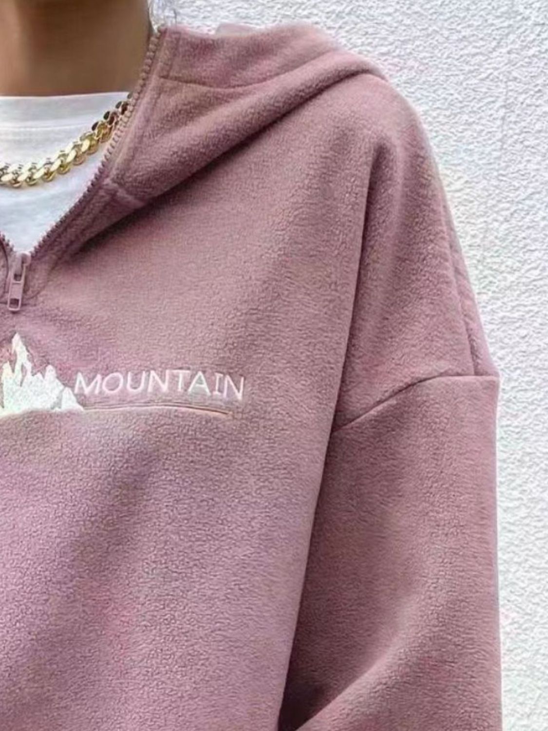 Mountain Quarter Zip Long Sleeve Hoodie Trendsi