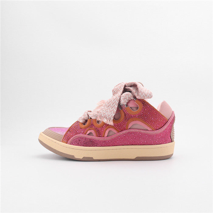 Premium Women New Leather Curb Sneakers Pink