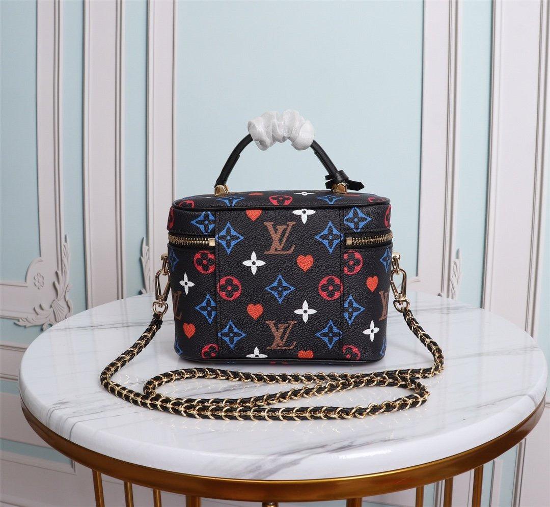 LV Vanity PM Bag Game On Monogram Canvas Black By Nicolas Ghesquiere For Women, Women’s Handbags, Shoulder And Crossbody 7.5in/19cm LV M57482