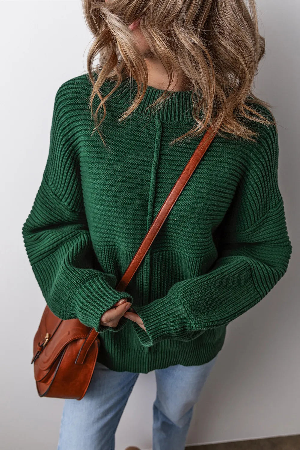 Round Neck Dropped Shoulder Sweater Trendsi