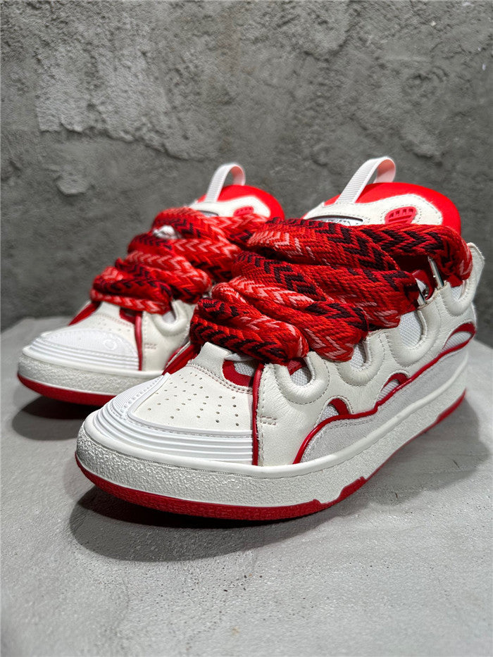 Premium Men Leather Curb Sneaker red white Luxury Snickers