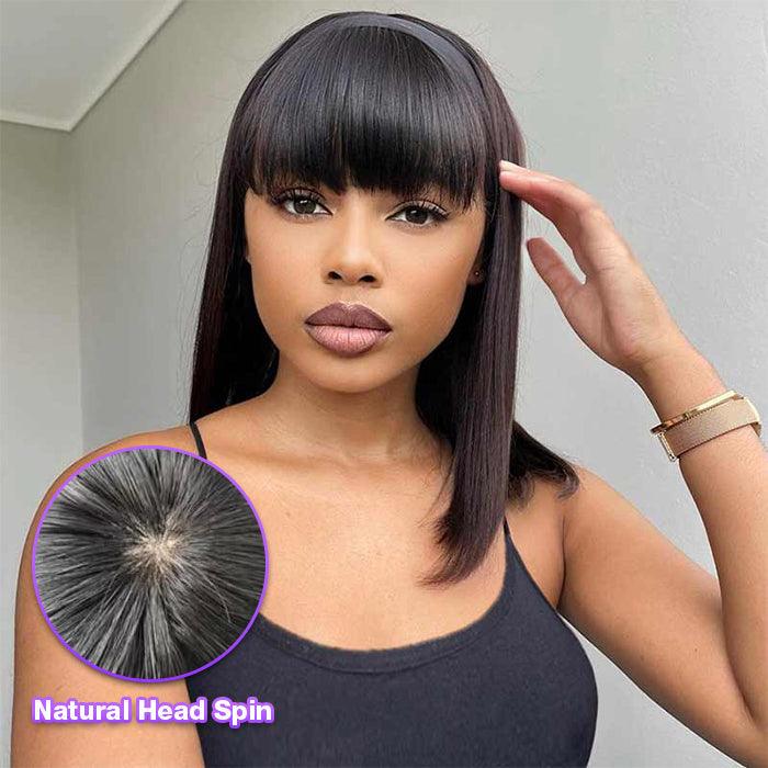 Short Bob Straight Wig With Bangs Glueless None Lace Full Machinemade Human Hair Wigs Quick Install hermosahair