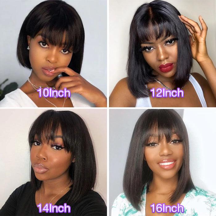 Short Bob Straight Wig With Bangs Glueless None Lace Full Machinemade Human Hair Wigs Quick Install hermosahair