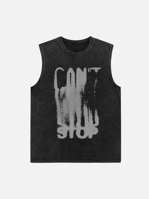 1984 High Street Hiphop Washed Distressed Art Letter Vest SP240312BWMI