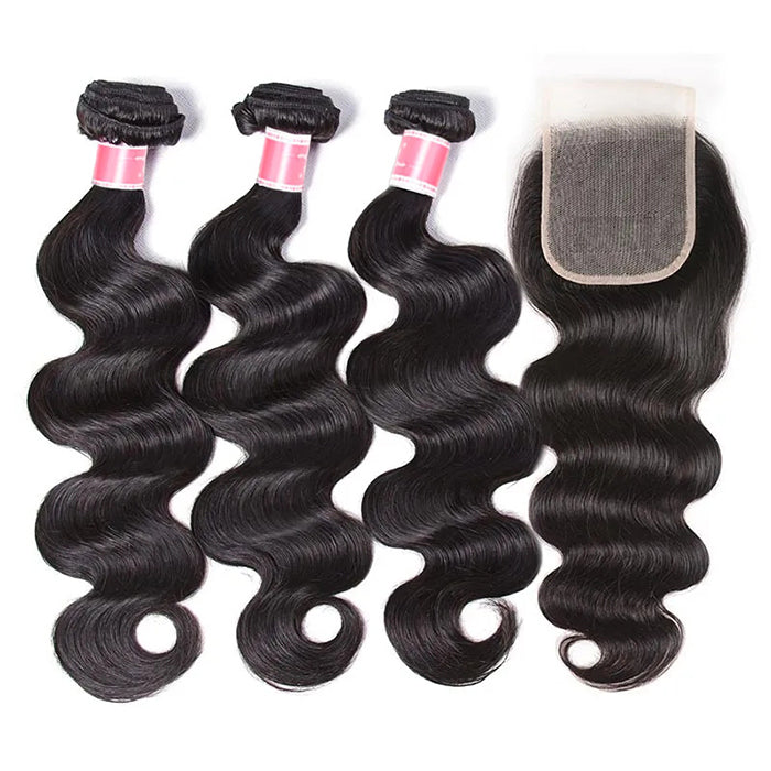 Malaysian Body Wave 3 Bundles with 4*4 Closure Soft Unprocessed Virgin Human Hair Hermosa Hair