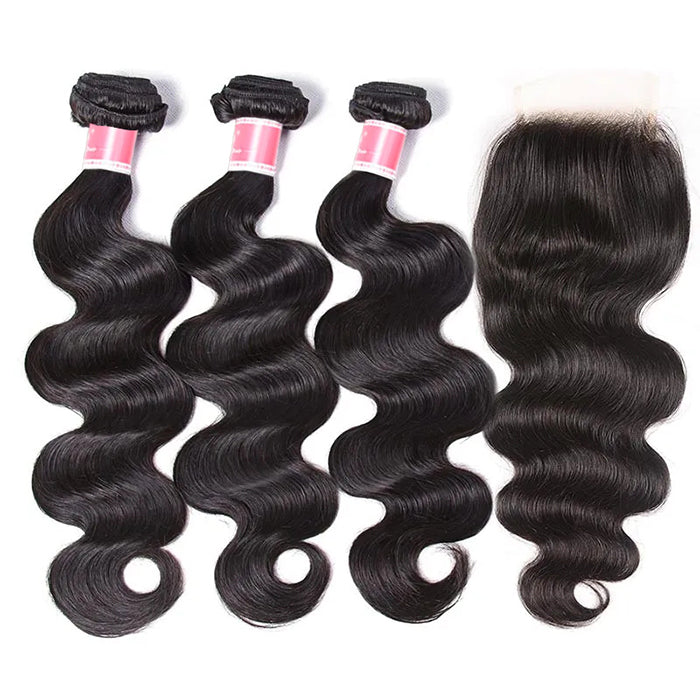 Malaysian Body Wave 3 Bundles with 4*4 Closure Soft Unprocessed Virgin Human Hair Hermosa Hair