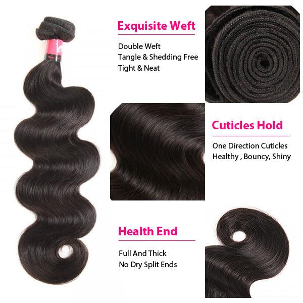 Malaysian Body Wave 3/4 Bundle Deals Unprocessed Virgin Human Hair Bundles Natural Black Color hermosahair