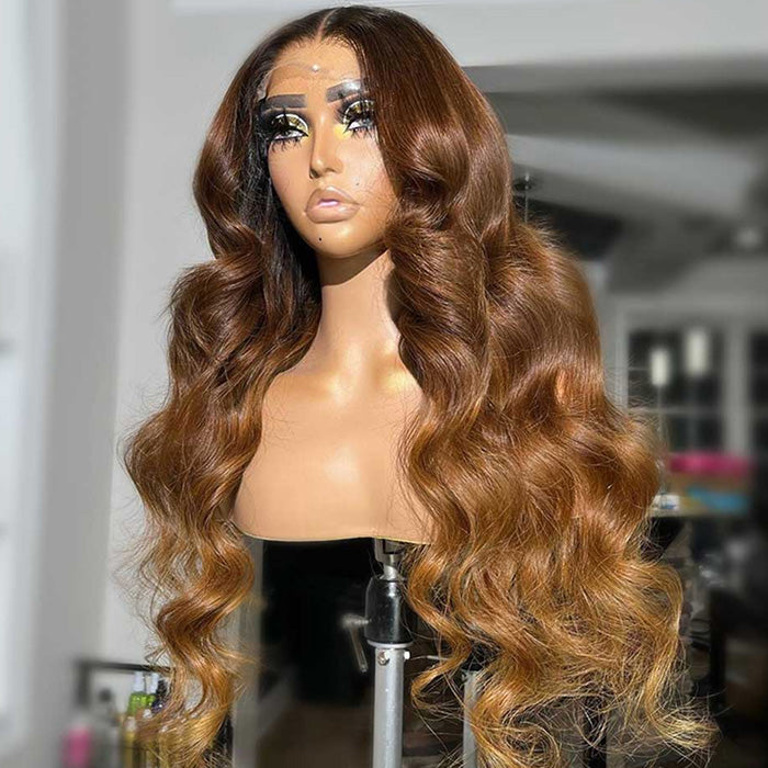 T4/27 Ombre Brown Body Wave Frontal Wigs Glueless 13x6 5x5 HD Lace Front Human Hair Wigs hermosahair